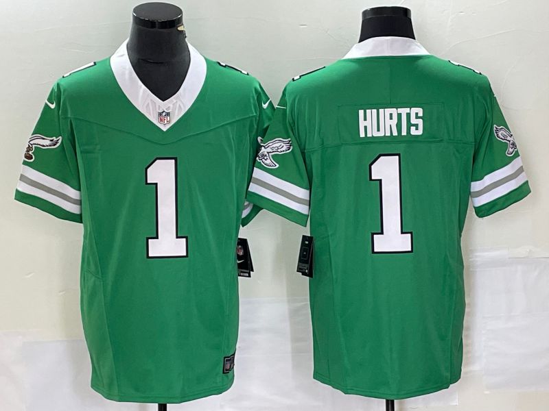 Men Philadelphia Eagles #1 Hurts Green Nike Throwback Vapor Limited NFL Jersey1